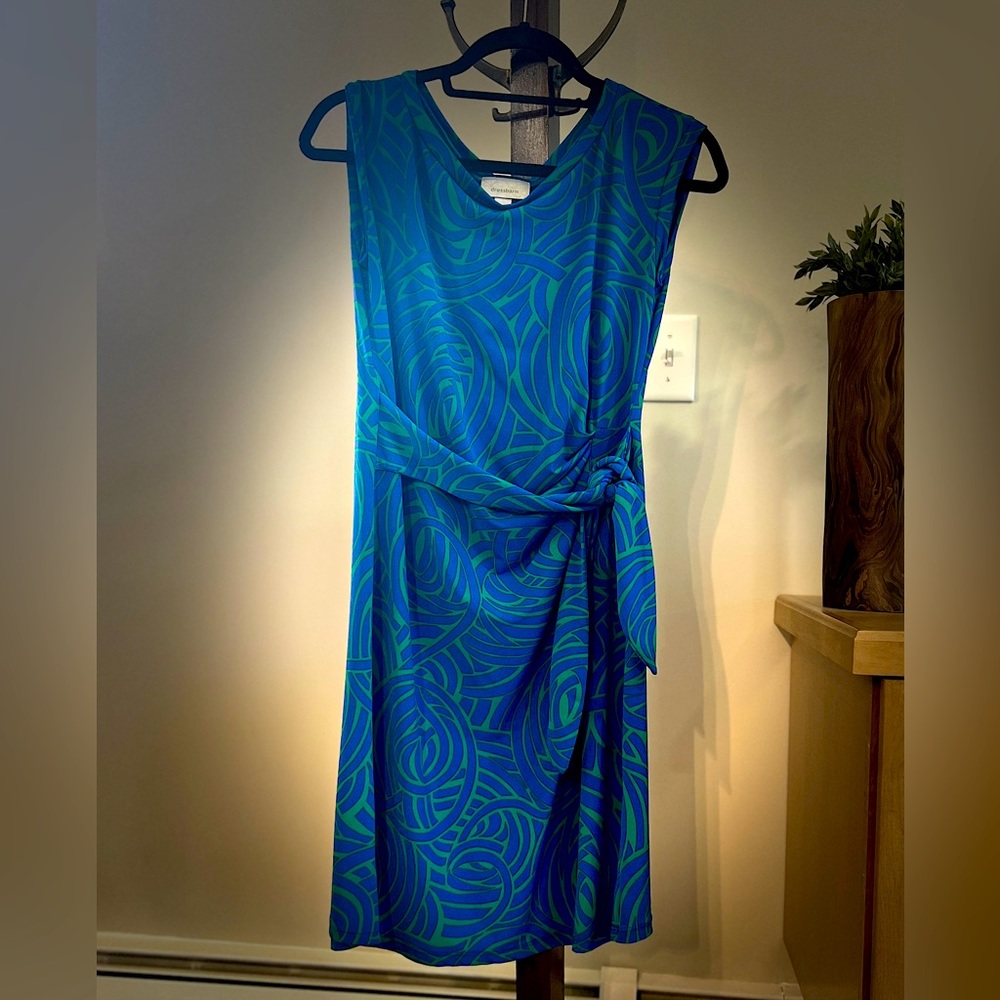 DRESS BARN, blue and green side tie dress Size 8